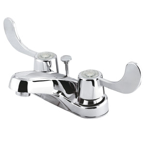 NuFrench Two-Handle 3-Hole Deck Mount 4" Centerset Bathroom Faucet with Brass Pop-Up