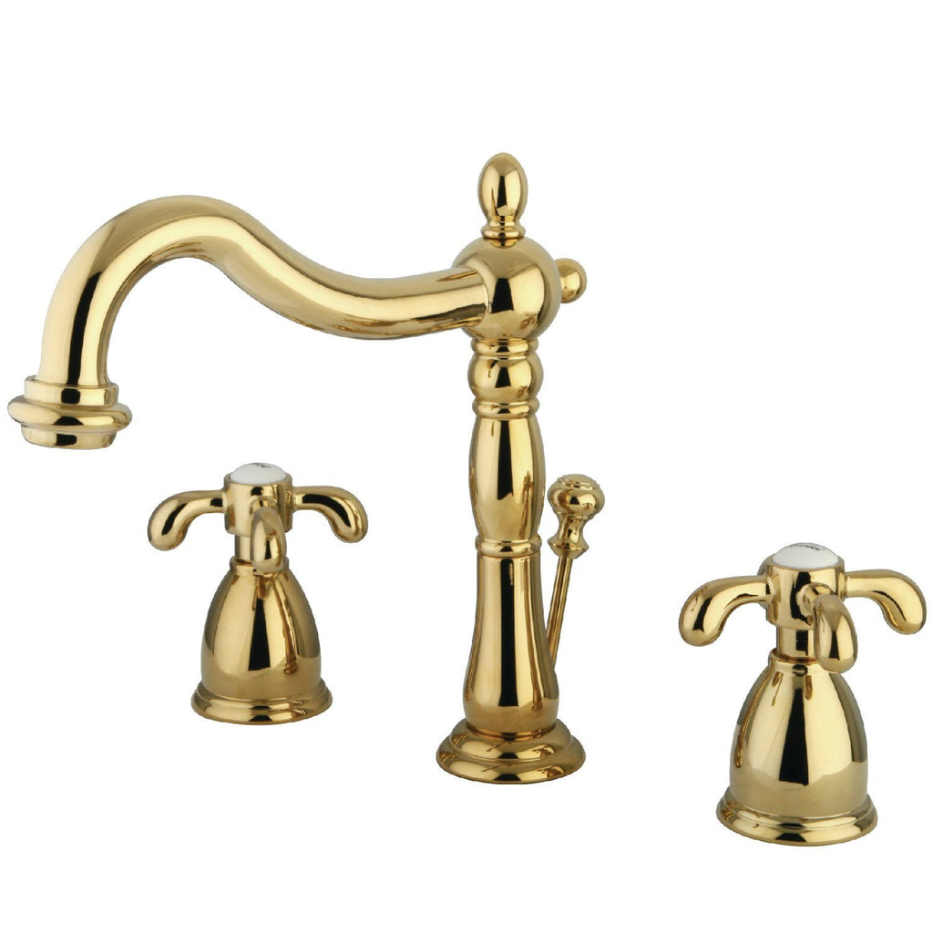 French Country Two-Handle 3-Hole Deck Mount Widespread Bathroom Faucet with Plastic Pop-Up