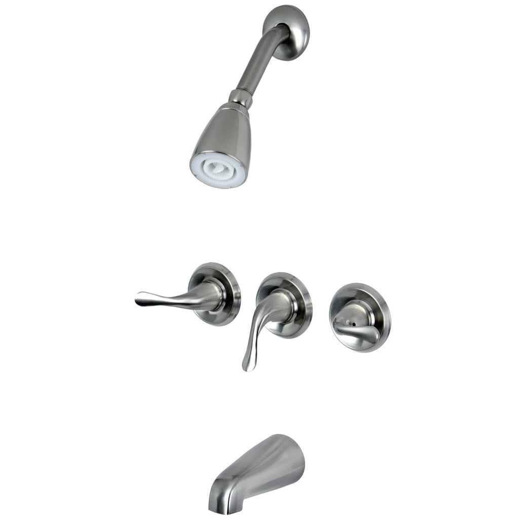 Yosemite Three-Handle 5-Hole Wall Mount Tub and Shower Faucet