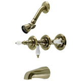 Victorian Three-Handle 5-Hole Wall Mount Tub and Shower Faucet