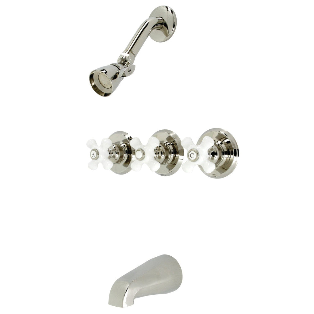 Victorian Three-Handle 5-Hole Wall Mount Tub and Shower Faucet