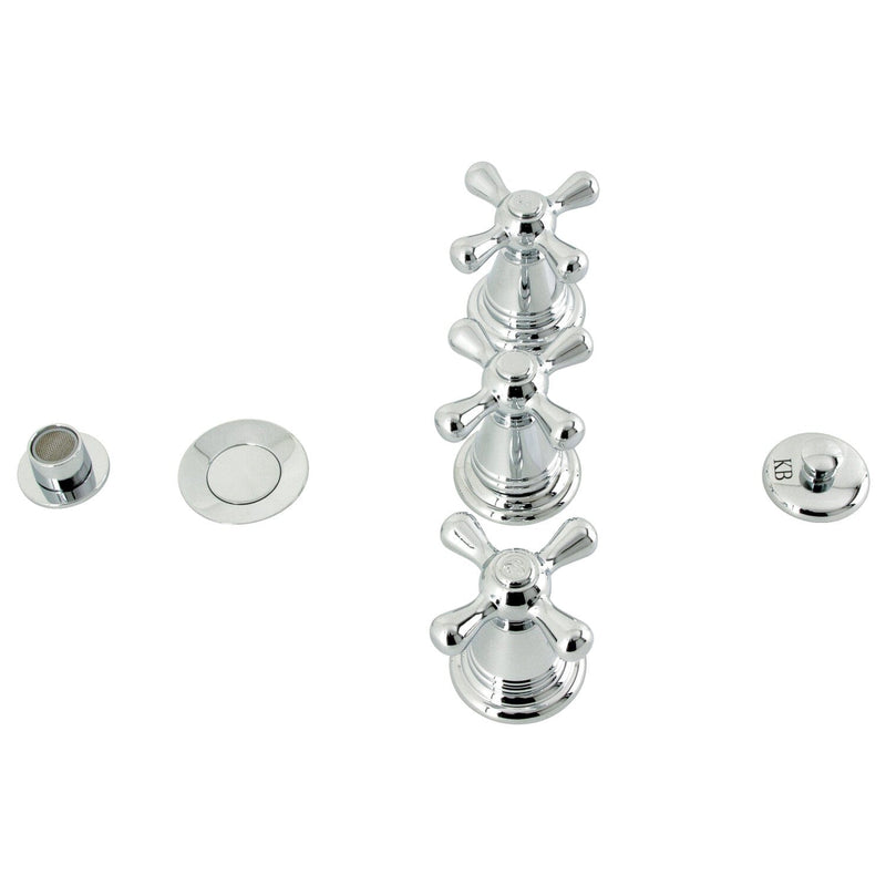 Victorian Three-Handle Deck Mount Vertical Spray Bidet Faucet with Brass Pop-Up