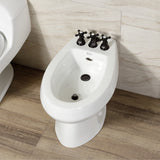 Metropolitan Three-Handle Deck Mount Vertical Spray Bidet Faucet with Brass Pop-Up