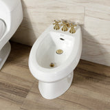 Victorian Three-Handle Deck Mount Vertical Spray Bidet Faucet with Brass Pop-Up