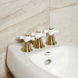 Victorian Three-Handle Deck Mount Vertical Spray Bidet Faucet with Brass Pop-Up