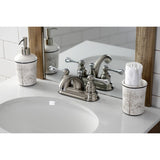 Two-Handle 3-Hole Deck Mount 4" Centerset Bathroom Faucet with Plastic Pop-Up