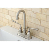 Silver Sage Two-Handle 3-Hole Deck Mount 4" Centerset Bathroom Faucet with Plastic Pop-Up