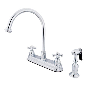 Restoration Two-Handle 4-Hole Deck Mount 8" Centerset Kitchen Faucet with Side Sprayer