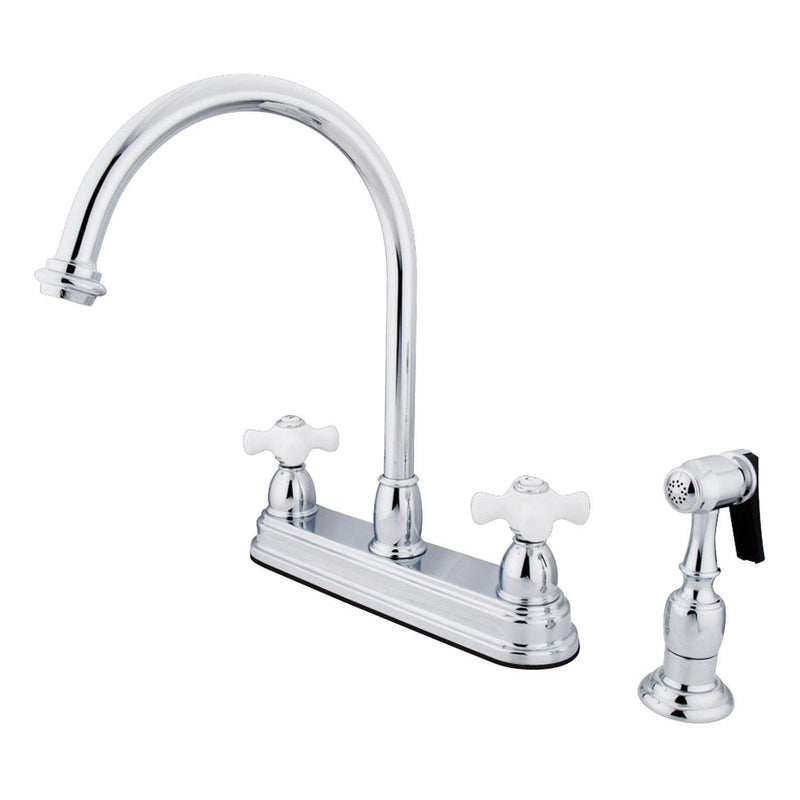 Restoration Two-Handle 4-Hole 8" Centerset Kitchen Faucet with Brass Sprayer