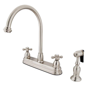 Restoration Two-Handle 4-Hole Deck Mount 8" Centerset Kitchen Faucet with Side Sprayer