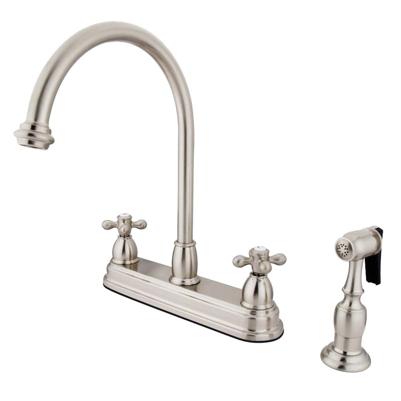 Restoration Two-Handle 4-Hole 8" Centerset Kitchen Faucet with Brass Sprayer