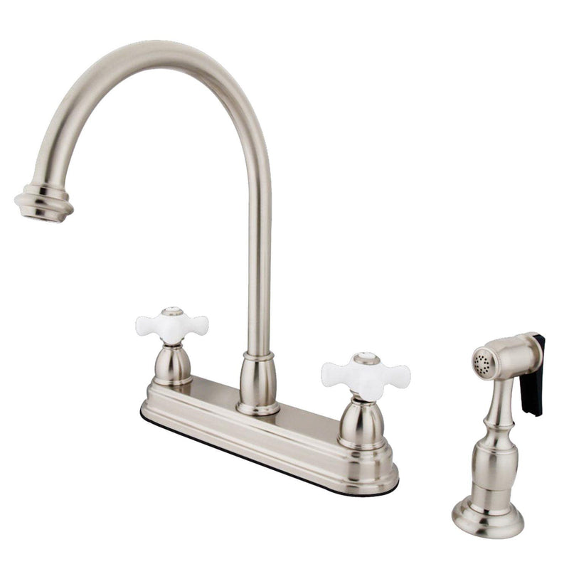 Restoration Two-Handle 4-Hole 8" Centerset Kitchen Faucet with Brass Sprayer