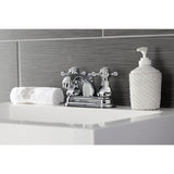 Metropolitan Two-Handle 3-Hole Deck Mount 4" Centerset Bathroom Faucet with Plastic Pop-Up