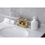 Metropolitan Two-Handle 3-Hole Deck Mount 4" Centerset Bathroom Faucet with Plastic Pop-Up