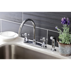 Metropolitan Two-Handle 4-Hole Deck Mount 8" Centerset Kitchen Faucet with Side Sprayer