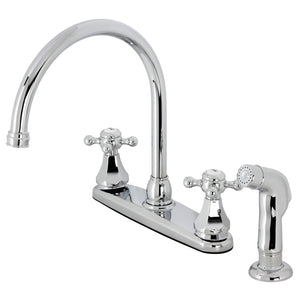 Metropolitan Two-Handle 4-Hole Deck Mount 8" Centerset Kitchen Faucet with Side Sprayer