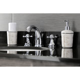 Metropolitan Two-Handle 3-Hole Deck Mount Widespread Bathroom Faucet with Plastic Pop-Up