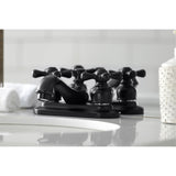 Restoration Two-Handle 3-Hole Deck Mount 4" Centerset Bathroom Faucet with Plastic Pop-Up