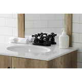Restoration Double-Handle 3-Hole Deck Mount 4-Inch Centerset Bathroom Faucet with Pop-Up Drain