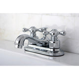 Restoration Two-Handle 3-Hole Deck Mount 4" Centerset Bathroom Faucet with Plastic Pop-Up