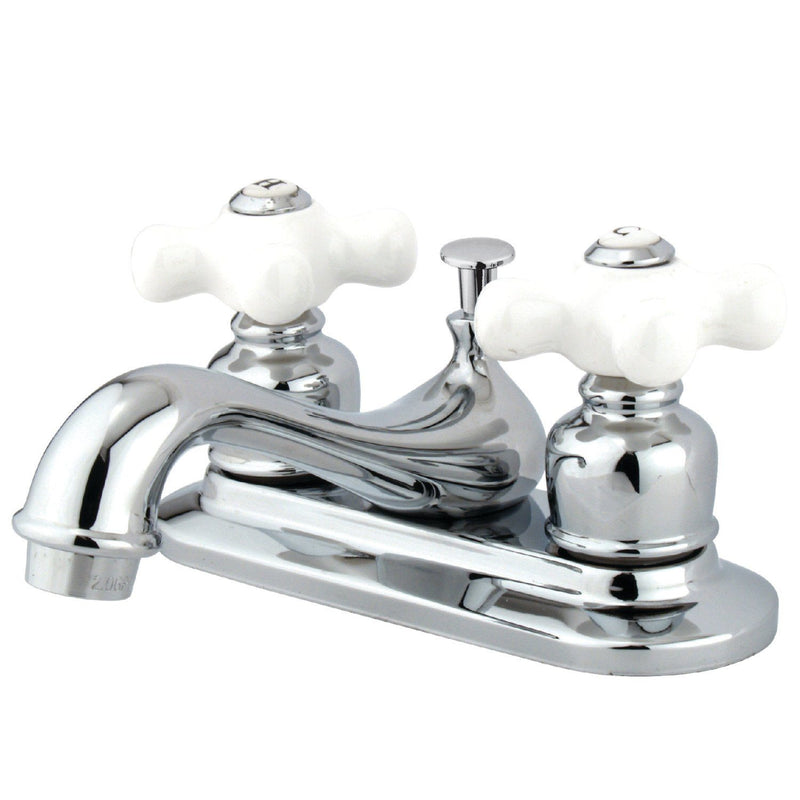 Restoration Double-Handle 3-Hole Deck Mount 4-Inch Centerset Bathroom Faucet with Pop-Up Drain