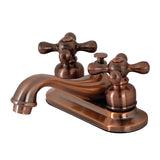 Restoration Two-Handle 3-Hole Deck Mount 4" Centerset Bathroom Faucet with Plastic Pop-Up