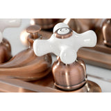 Restoration Two-Handle 3-Hole Deck Mount 4" Centerset Bathroom Faucet with Plastic Pop-Up