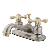 Restoration Two-Handle 3-Hole Deck Mount 4" Centerset Bathroom Faucet with Plastic Pop-Up