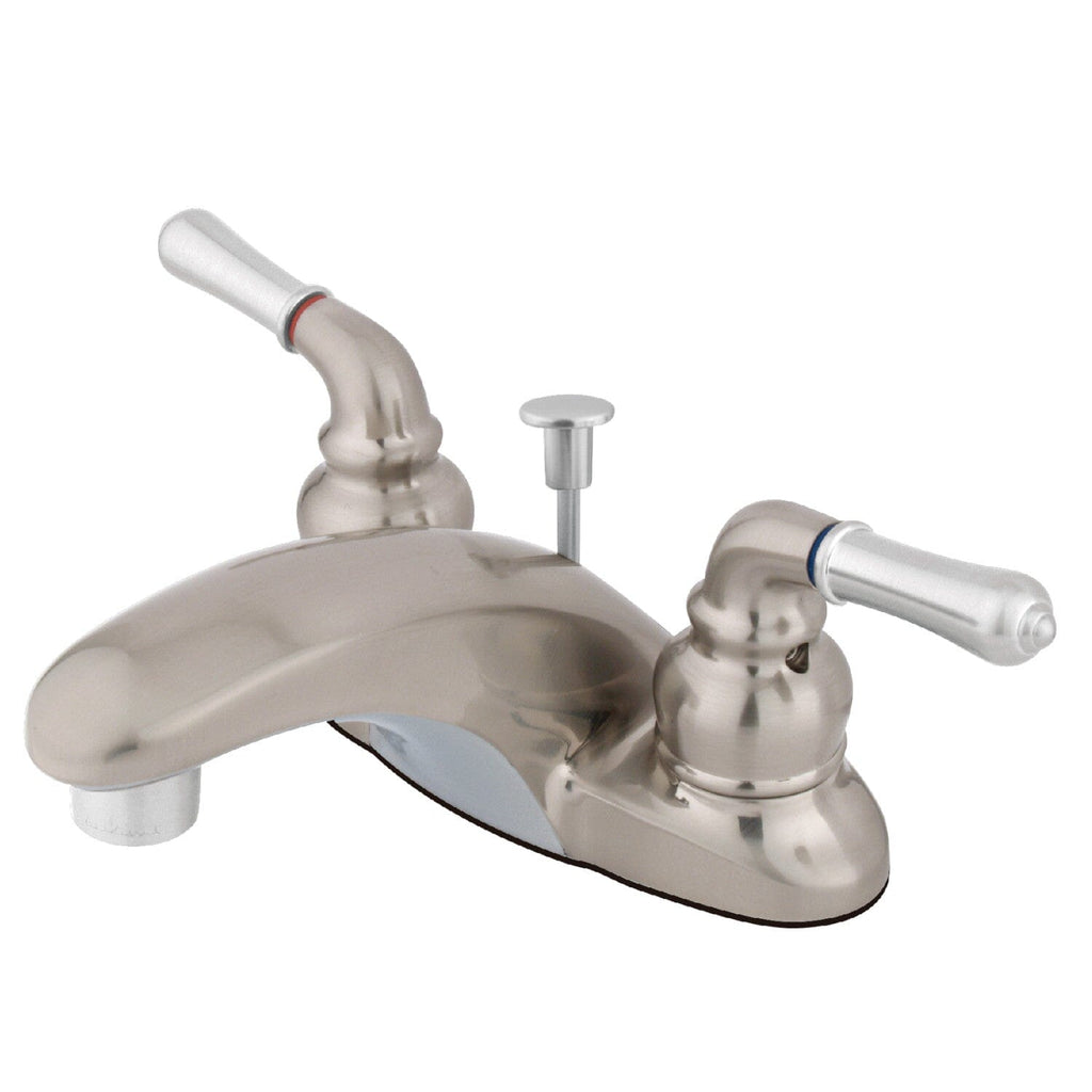 Magellan Two-Handle 3-Hole Deck Mount 4" Centerset Bathroom Faucet with Plastic Pop-Up