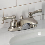 Two-Handle 3-Hole Deck Mount 4" Centerset Bathroom Faucet with Plastic Pop-Up