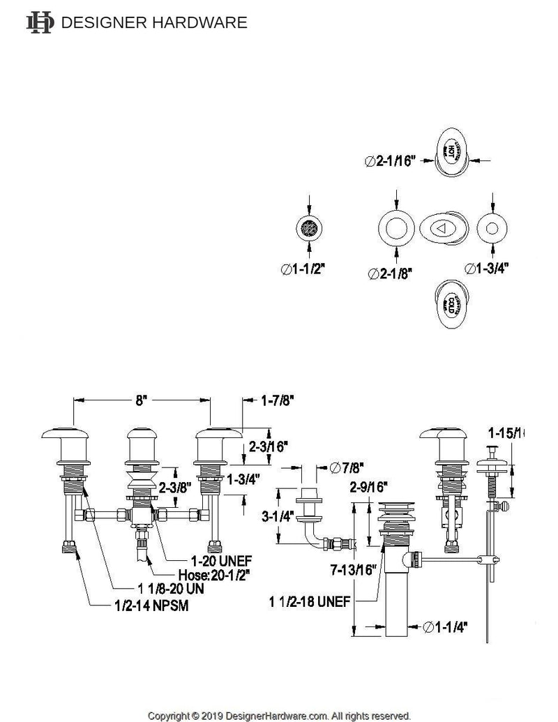 Legacy Three-Handle Deck Mount Bidet Faucet with Brass Pop-Up
