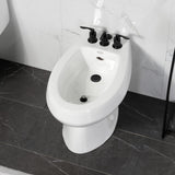 Serena Three-Handle Deck Mount Vertical Spray Bidet Faucet with Brass Pop-Up