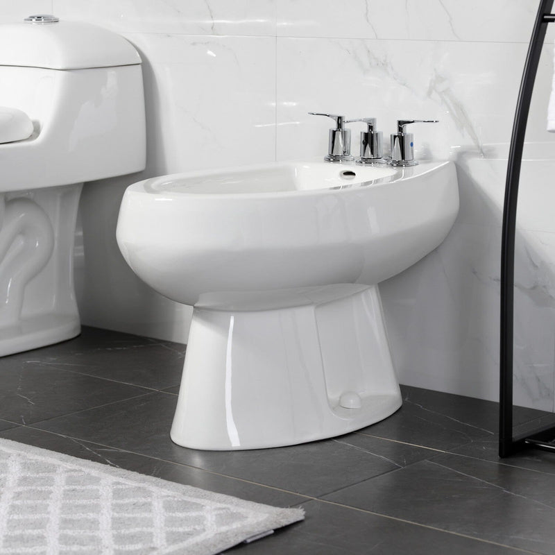 Serena Three-Handle Deck Mount Vertical Spray Bidet Faucet with Brass Pop-Up