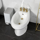 Millennium Three-Handle Deck Mount Vertical Spray Bidet Faucet with Brass Pop-Up