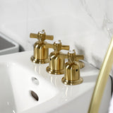 Millennium Three-Handle Deck Mount Vertical Spray Bidet Faucet with Brass Pop-Up