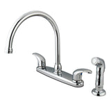 Two-Handle 4-Hole Deck Mount 8" Centerset Kitchen Faucet with Side Sprayer