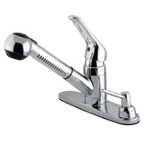 Single-Handle 3-Hole Deck Mount Pull-Out Sprayer Kitchen Faucet with Soap Dispenser