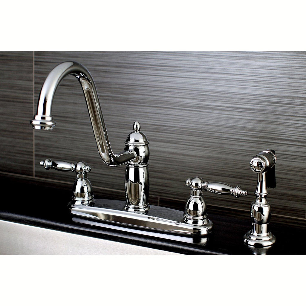 Templeton Two-Handle 4-Hole Deck Mount 8" Centerset Kitchen Faucet with Side Sprayer