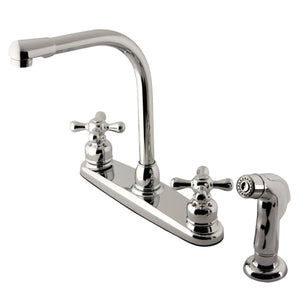 Victorian Two-Handle 4-Hole Deck Mount 8" Centerset Kitchen Faucet with Side Sprayer