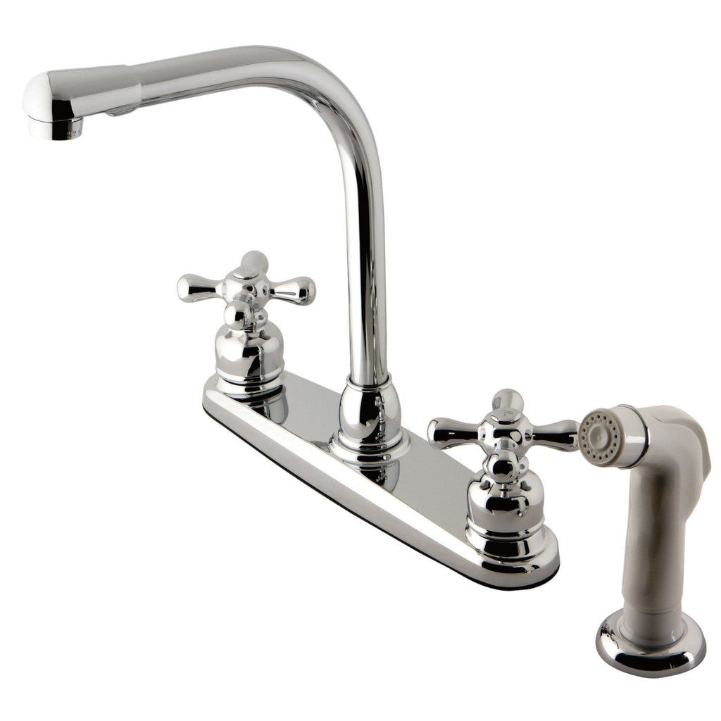 Victorian Two-Handle 4-Hole Deck Mount 8" Centerset Kitchen Faucet with Side Sprayer
