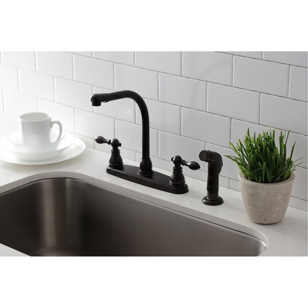 American Classic Two-Handle 4-Hole Deck Mount 8" Centerset Kitchen Faucet with Side Sprayer
