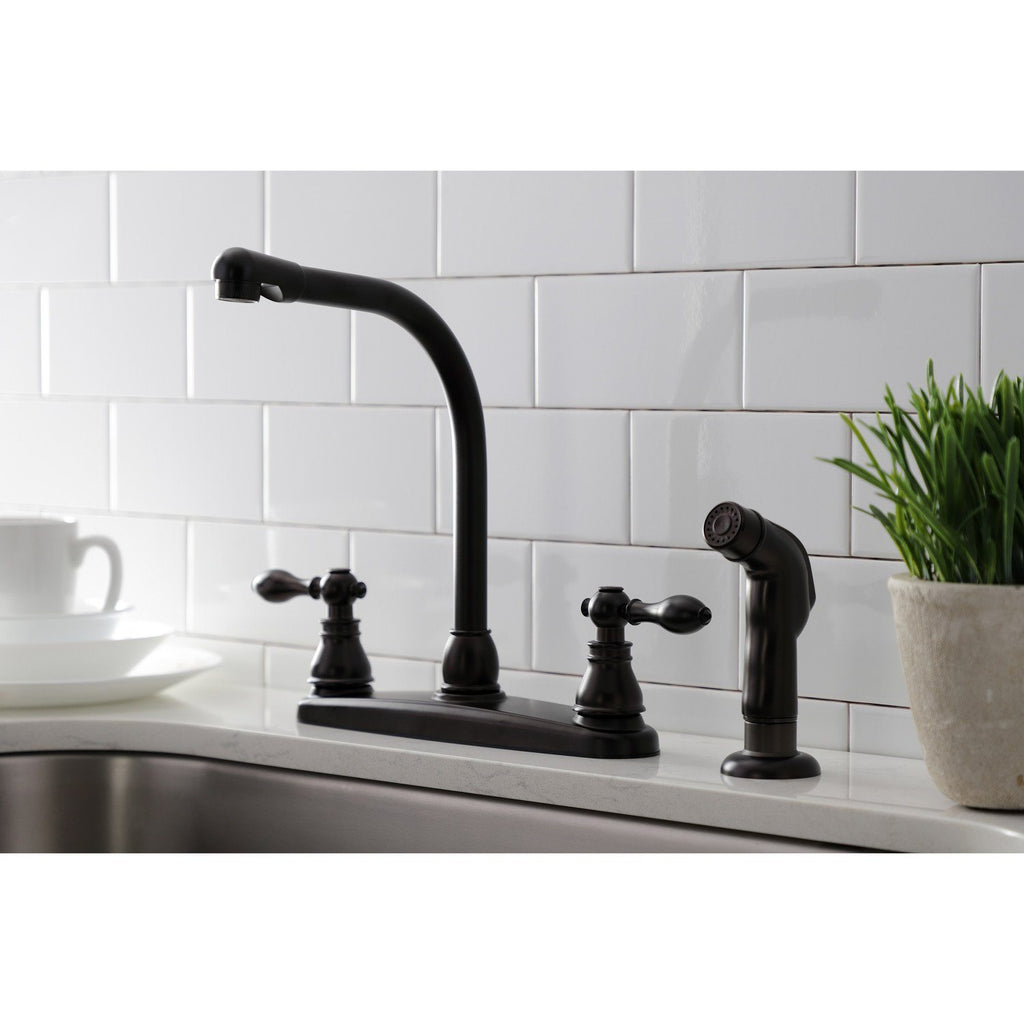 American Classic Two-Handle 4-Hole Deck Mount 8" Centerset Kitchen Faucet with Side Sprayer