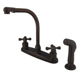 Victorian Two-Handle 4-Hole Deck Mount 8" Centerset Kitchen Faucet with Side Sprayer