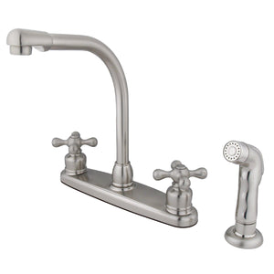 Victorian Two-Handle 4-Hole Deck Mount 8" Centerset Kitchen Faucet with Side Sprayer