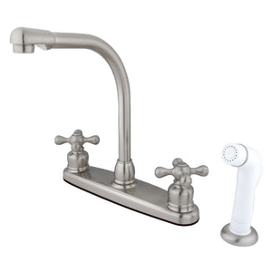 Victorian Two-Handle 4-Hole Deck Mount 8" Centerset Kitchen Faucet with Side Sprayer