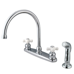 Two-Handle 4-Hole Deck Mount 8" Centerset Kitchen Faucet with Side Sprayer