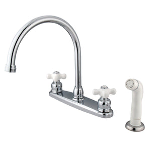 Two-Handle 4-Hole Deck Mount 8" Centerset Kitchen Faucet with Side Sprayer