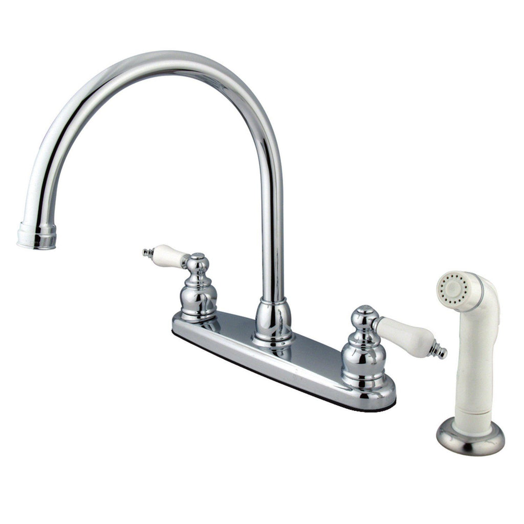 Vintage Two-Handle 4-Hole Deck Mount 8" Centerset Kitchen Faucet with Side Sprayer