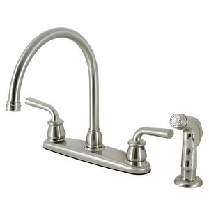 Restoration Two-Handle 4-Hole Deck Mount 8" Centerset Kitchen Faucet with Side Sprayer