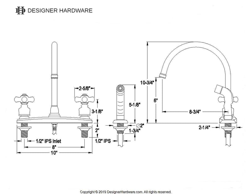 Vintage Two-Handle 4-Hole 8" Centerset Kitchen Faucet with Side Sprayer